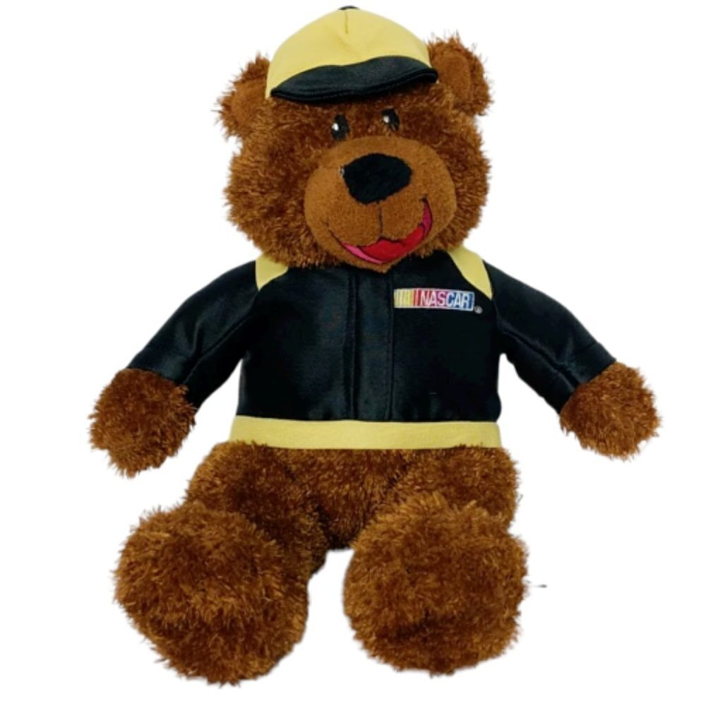 NASCAR Racing Teddy Bear Black Yellow Jacket 16 Inch
